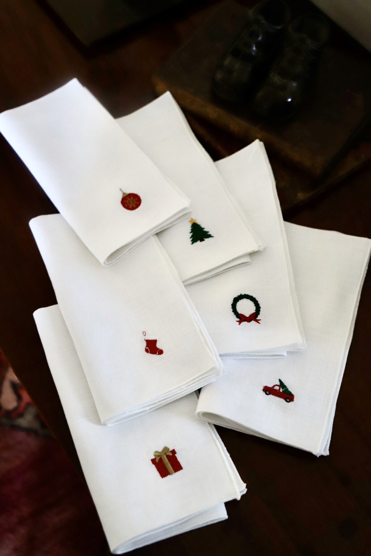 6 Servilletas de mesa Christmas bordadas