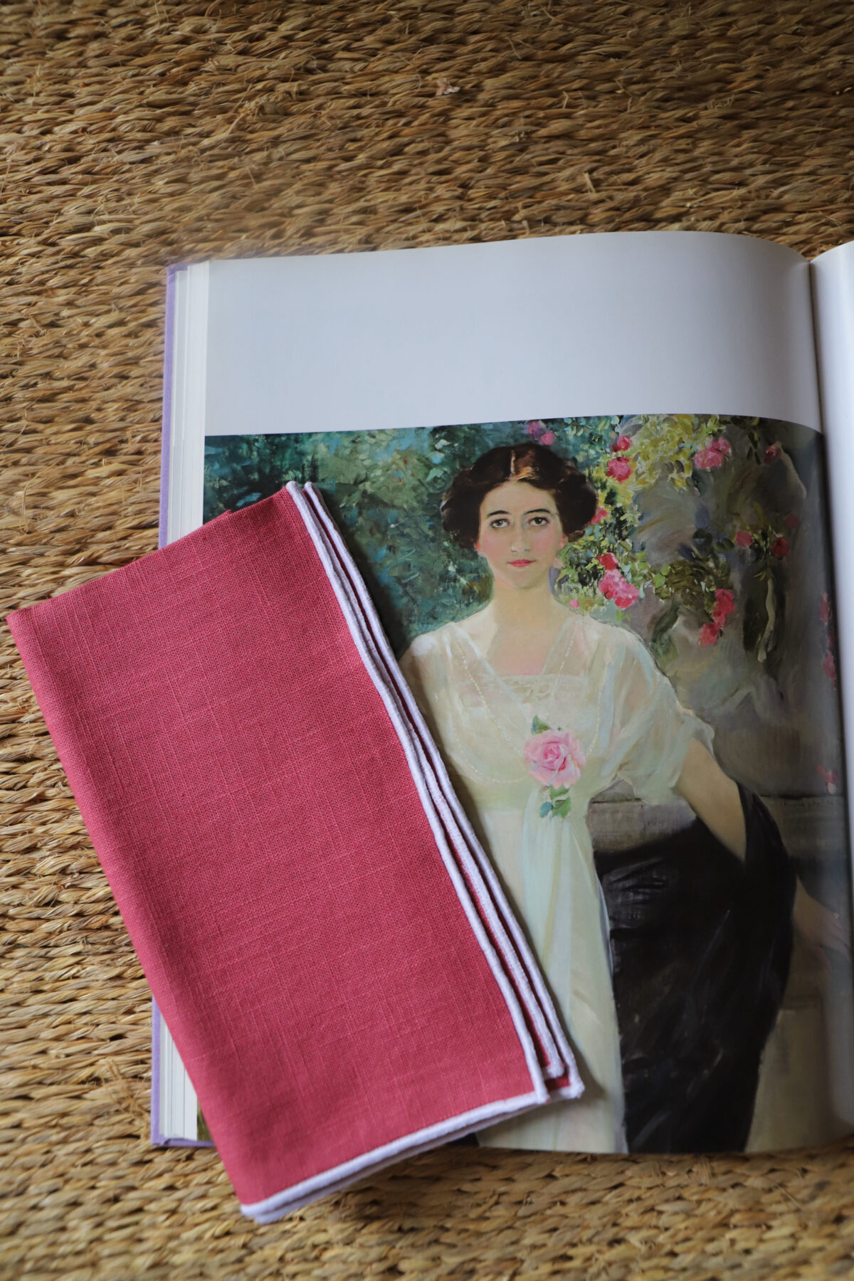 Servilleta grande lino rosa maquillaje