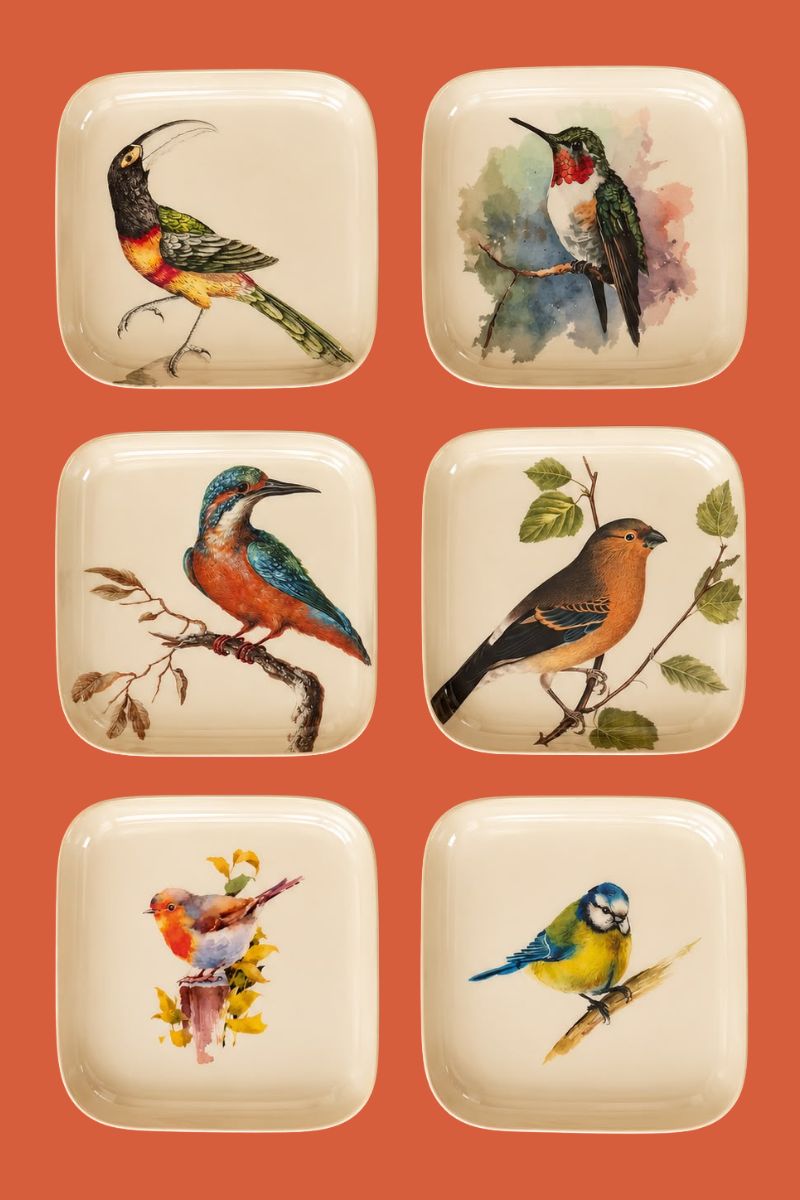 Set de 6 bandejitas pájaros